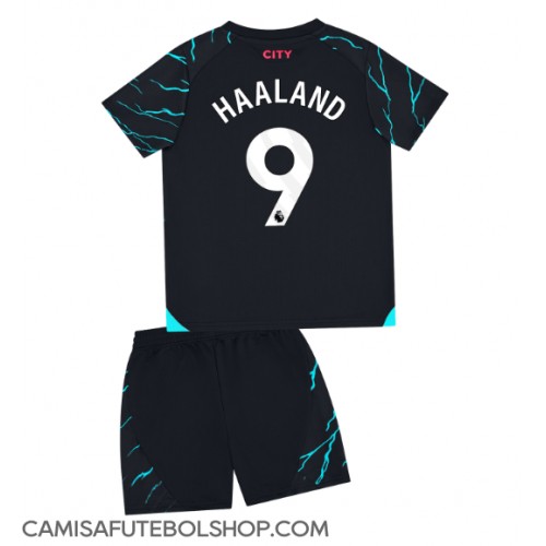 Camisa de time de futebol Manchester City Erling Haaland #9 Replicas 3º Equipamento Infantil 2023-24 Manga Curta (+ Calças curtas)